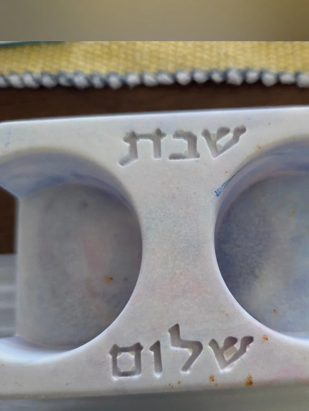 Handcrafted Eco Resin Marbeloux Shabbat Candle Holder. Pastel Watercolor